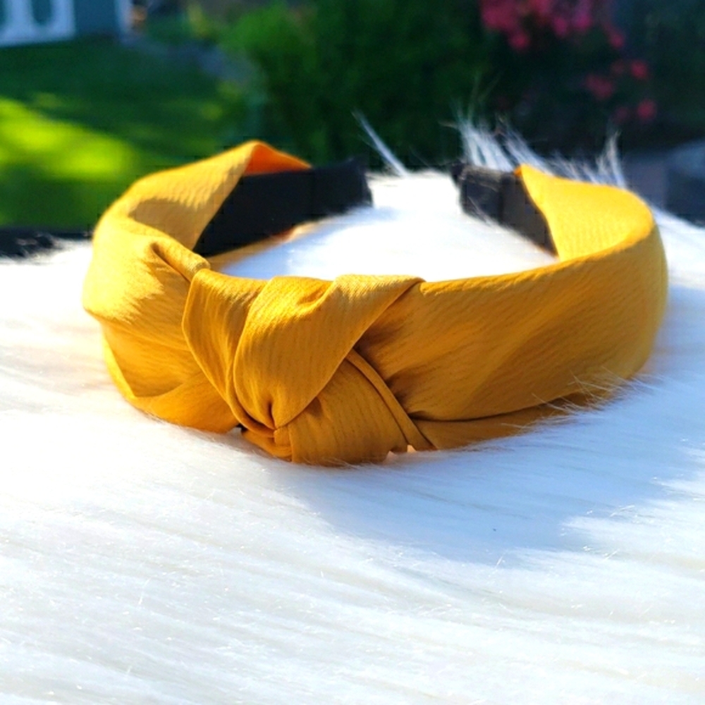Satin Fabric Knot Headband in Yellow - Picture 3 of 4